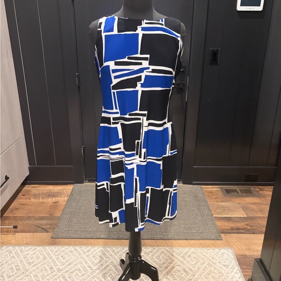 Lauren Ralph Lauren blue black geometric sheath dress size 8 - Picture 3 of 5